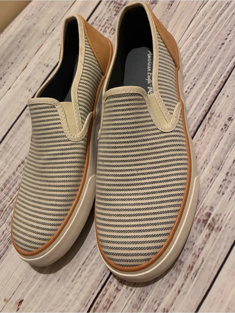 Women’s American Eagle Slip-On Canvas Shoes - Beige Stripe Size 8